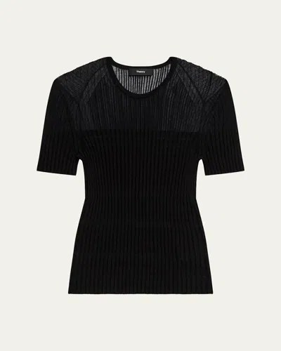 Theory Textured Ribbed T-shirt With Stretch Blend