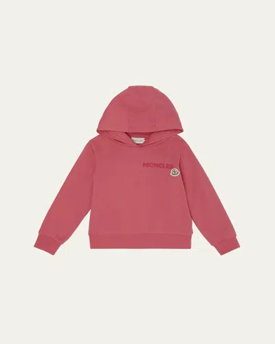 Moncler Girl's Embroidered Logo Appliqué Hoodie In Pink