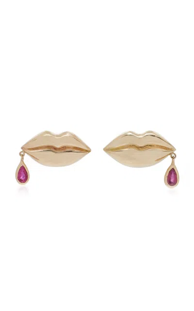Rachel Quinn Last Kiss 14k Yellow Gold Ruby Earrings