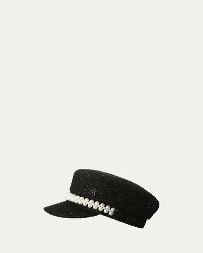 Maison Michel Abby Sequined Tweed Newsboy Hat In Black