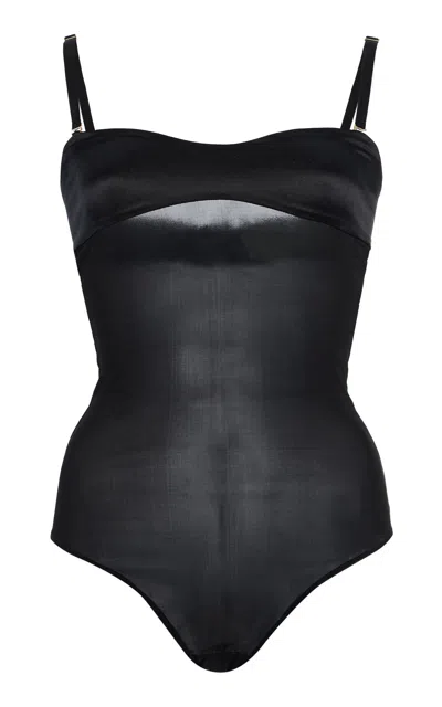 Burc Akyol Satin-trimmed Sheer-silk Bodysuit