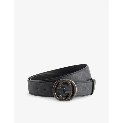 Gucci Mens Black/black Logo-buckle Monogram Coated-canvas Belt