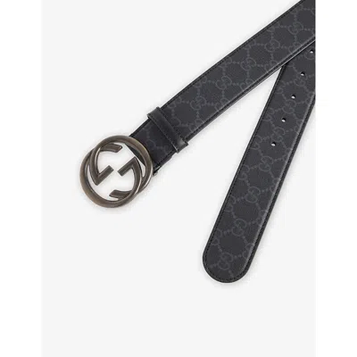 Gucci Mens Black/black Logo-buckle Monogram Coated-canvas Belt