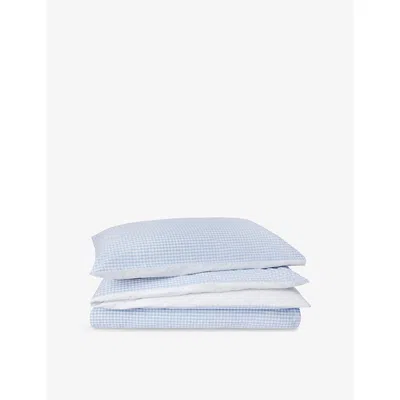 The Little White Company Ud Blue Star And Gingham-print Reversible Cot Cotton Bedding S