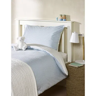 The Little White Company Ud Blue Star And Gingham-print Reversible Cot Cotton Bedding S