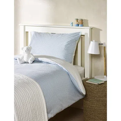 The Little White Company Ud Blue Star And Gingham-print Reversible Double Cotton Bedding Set