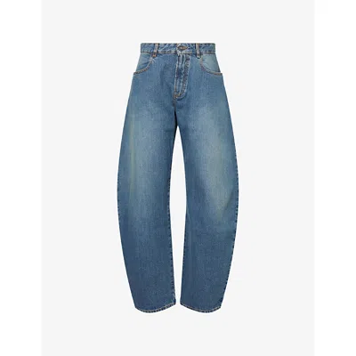Alaïa Womens Bleu Mineral Barrel-leg Round Denim Jeans