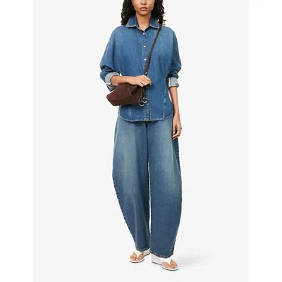 Alaïa Womens Bleu Mineral Barrel-leg Round Denim Jeans