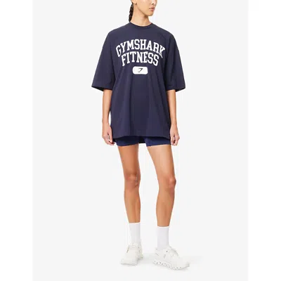 Gymshark Womens Blue Varsity Text-print Stretch-cotton T-shirt In Blue