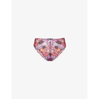Savage X Fenty X Fenty Womens Purple Oval Mosaic Floral Stretch-lace Briefs