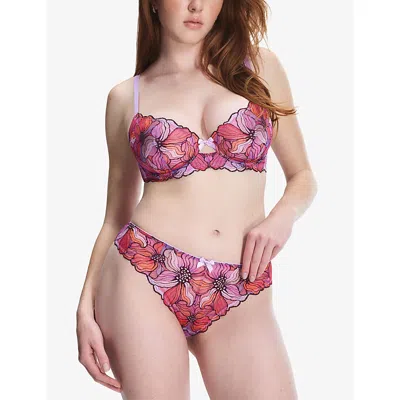 Savage X Fenty X Fenty Womens Purple Oval Mosaic Floral Stretch-lace Briefs