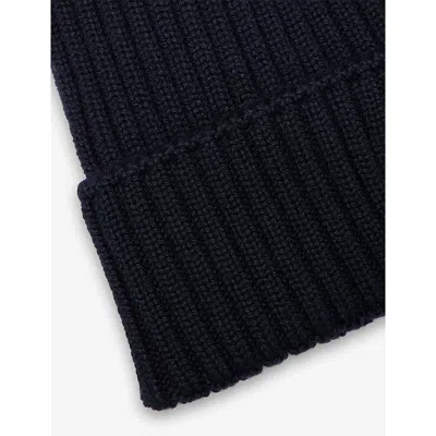 Moncler Boy's Logo Ribbed Wool Beanie In Black