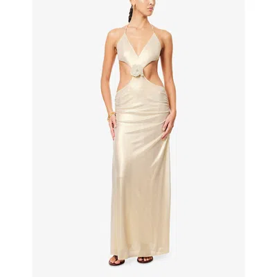 Jaded London Womens Multi Gold Vida Halterneck Woven Maxi Dress In Yellow