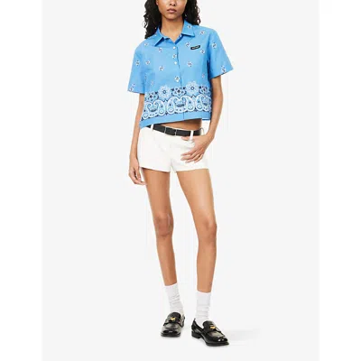 Miu Miu Womens Pervinca Boxy-fit Graphic-pattern Cotton-and-linen Shirt