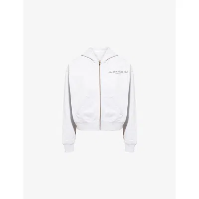 Sporty And Rich Womens Heather Gray Ny Health Club Cropped Zip Cotton-jersey Hoody