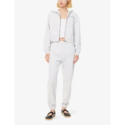 Sporty And Rich Womens Heather Gray Ny Health Club Cropped Zip Cotton-jersey Hoody