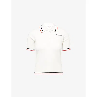 Sporty And Rich Womens White Dark Navy Ruby Serif Logo Mini Cable-knit Polo Shirt In Multi
