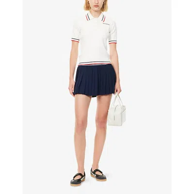 Sporty And Rich Womens White Dark Navy Ruby Serif Logo Mini Cable-knit Polo Shirt In Multi