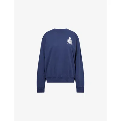 Sporty And Rich Womens Dark Navy Royal Club Crewneck Cotton-jersey Sweatshirt Xxl
