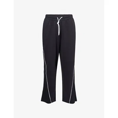 Gymshark Mens Gs Black Collegiate Straight-leg Cotton-jersey Trousers In Black