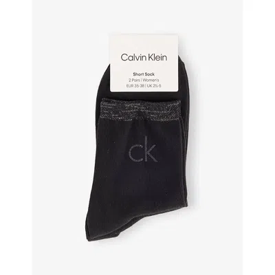 Calvin Klein Womens Black Branded Pack Of Two Woven Socks Eur 35-38/2-5 Uk