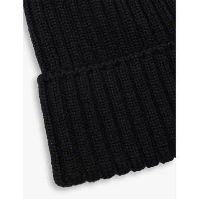 Moncler Boy's Logo Ribbed Wool Beanie In Black