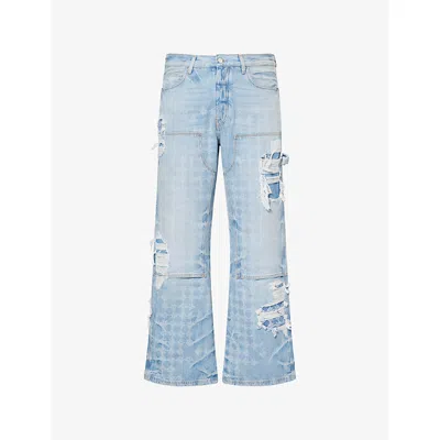 Amiri Mens Faded Indigo Repair Carpenter Monogram Denim Jeans