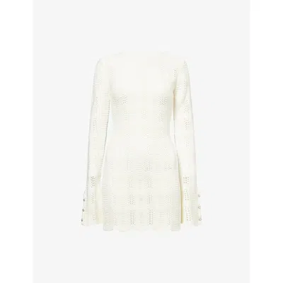 The Couture Club Womens Offwhite Scallop Cotton-blend Knitted Mini Dress