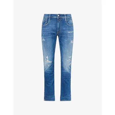 Replay Mens Medium Blue Anbass Slim-leg Denim Jeans In Blue
