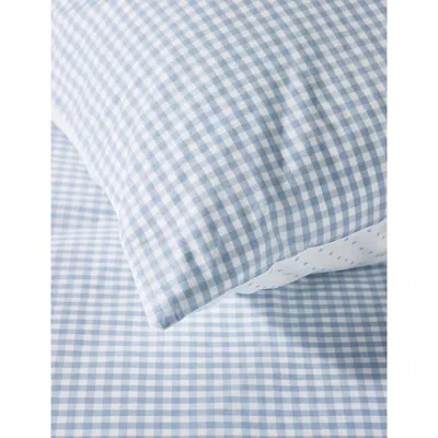 The Little White Company Ud Blue Reversible Gingham Standard Cotton Pillowcase 50cm X 75cm