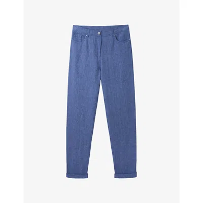 The White Company S Indigo Brompton Tapered-leg Mid-rise Linen Trousers