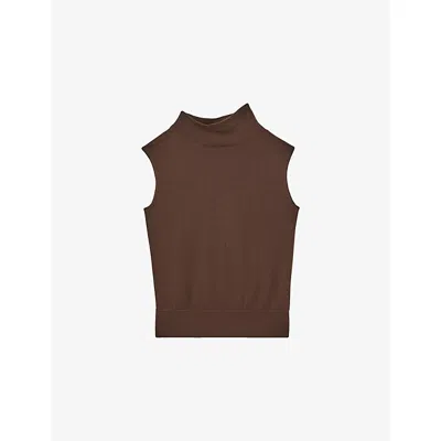 Reiss Womens Chocolate Harper Funnel-neck Sleeveless Wool Top In Brown