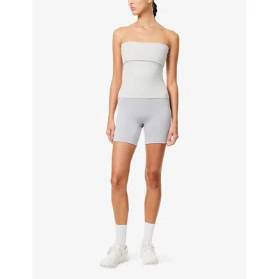 Adanola Womens Light Grey Melange Fold-over Strapless Stretch-cotton Top In White