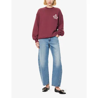 The Couture Club Womens Burgundy Crest Embroidery Cotton-jersey Sweatshirt