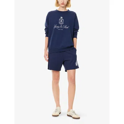 Sporty And Rich Womens Dark Navy Vendome Embroidered Crewneck Cotton-jersey Sweatshirt