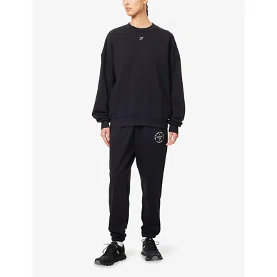 Gymshark Womens Black Lifestyle Club Graphic Cotton-jersey Jogging Bottoms Xl In Black