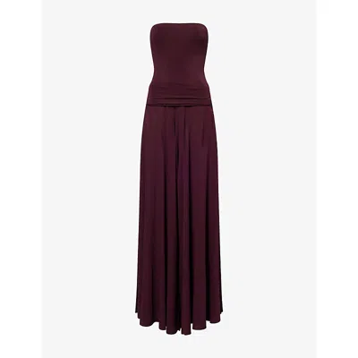 Alaïa Womens Bordeaux Strapless Flared Stretch-woven Jumpsuit In Purple