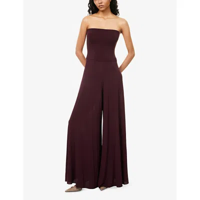 Alaïa Womens Bordeaux Strapless Flared Stretch-woven Jumpsuit In Purple