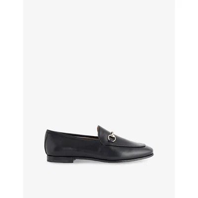 Gucci Women Black Calf Leather Moc Stitching Signature Horsebit Detail Almond Toe Slip-on Style Bran