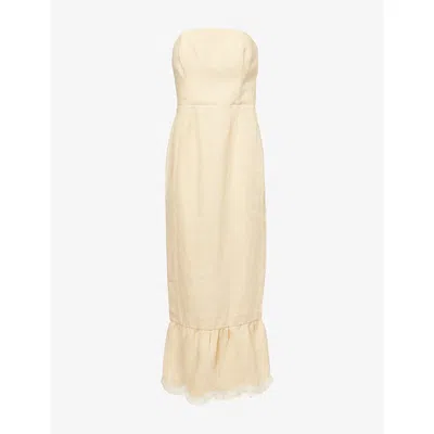 Posse Womens Dusty Citron Essie Strapless Linen Midi Dress Xs In Neutral