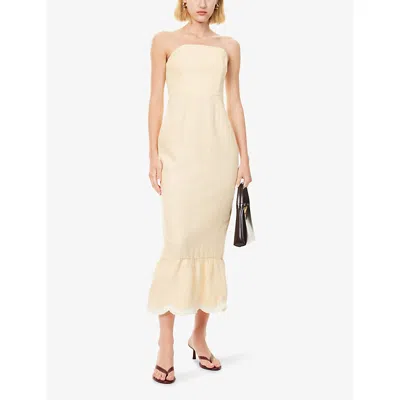 Posse Womens Dusty Citron Essie Strapless Linen Midi Dress Xs In Neutral