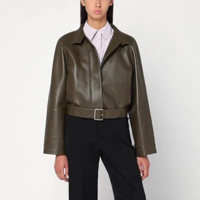 Loewe Khaki Green Leather Jacket With Belt