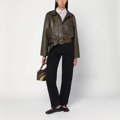 Loewe Khaki Green Leather Jacket With Belt