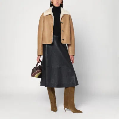 Loewe Shearling Jacket With Faux Fur Collar In Brown