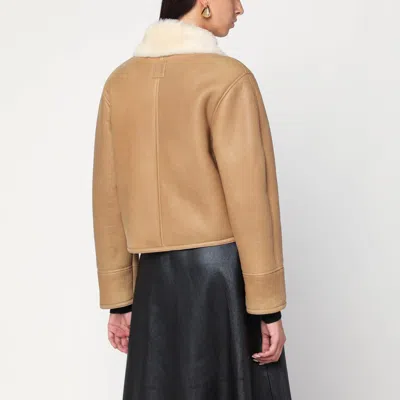 Loewe Shearling Jacket With Faux Fur Collar In Brown