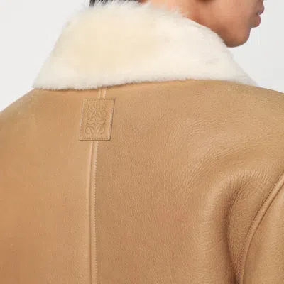 Loewe Shearling Jacket With Faux Fur Collar In Brown
