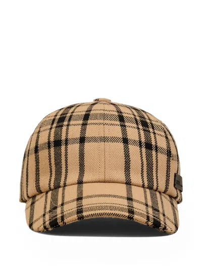 Ami Alexandre Mattiussi Brown Wool Checked Patch Cap Brown In Brown