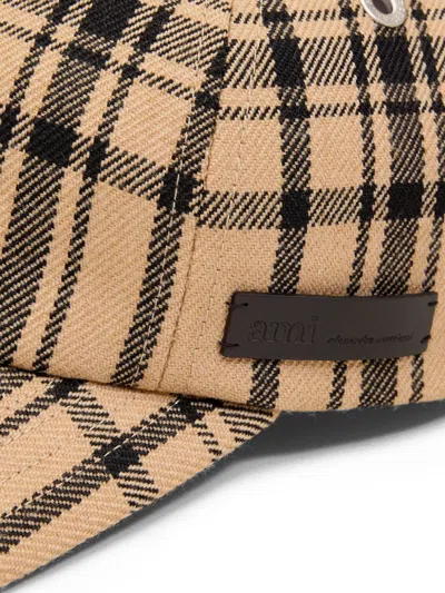 Ami Alexandre Mattiussi Brown Wool Checked Patch Cap Brown In Brown