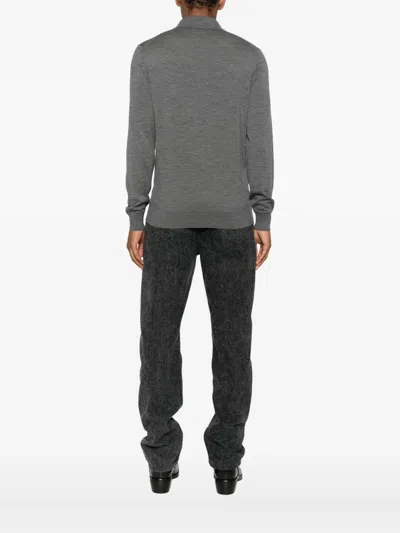 Tom Ford Grey Long-sleeved Polo Shirt With Classic Collar And Refined Trim In Gray