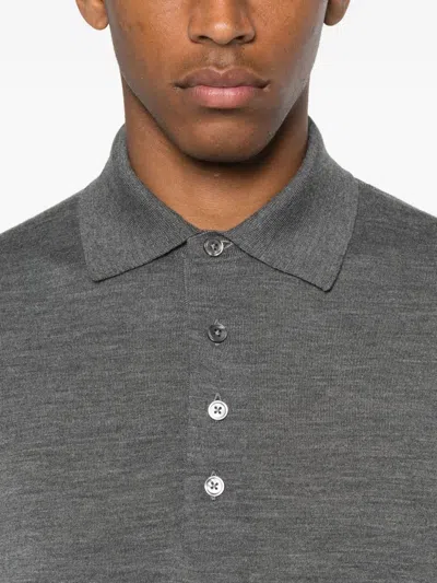 Tom Ford Grey Long-sleeved Polo Shirt With Classic Collar And Refined Trim In Gray